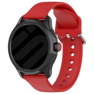 Silicone Buckle Strap, red, on a watch, 3/4 front view
