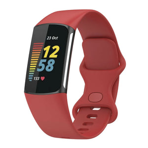 Silicone Strap, red, on a watch, 3/4 front view
