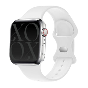 Silicone Strap, white, on a watch, 3/4 front view