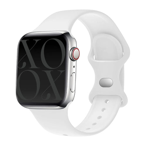 Silicone Strap, white, on a watch, 3/4 front view