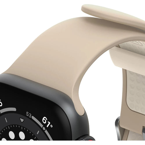 Silicone Strap, brown, on a watch, 3/4 front view