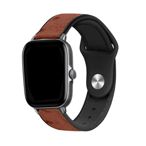 Leather Hybrid Strap, brown, on a watch, 3/4 front view