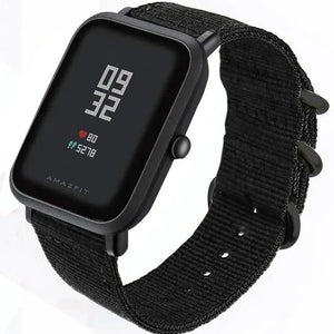 Nylon Buckle Strap, black, on a watch, 3/4 front view