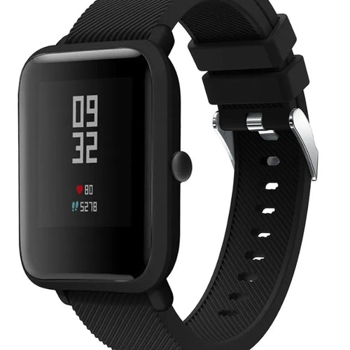 Twill Silicone Strap, black, on a watch, 3/4 front view
