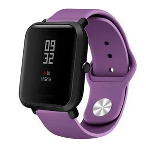 Silicone Sport Strap, purple, on a watch, 3/4 front view
