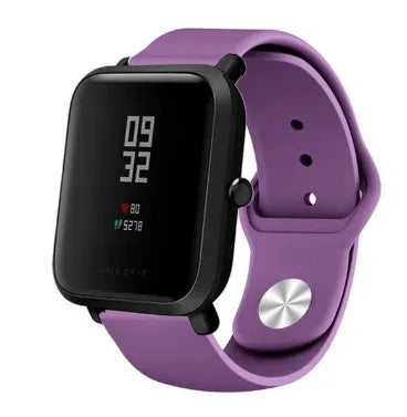 Silicone Sport Strap, purple, on a watch, 3/4 front view
