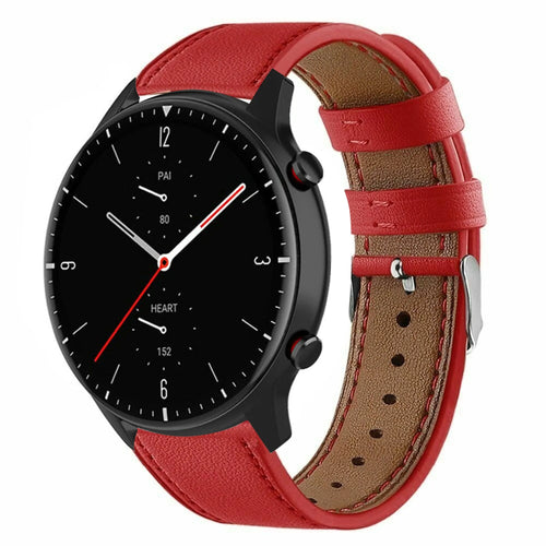 Modern Leather Strap, red, on a watch, 3/4 front view