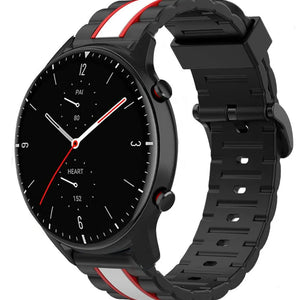 Silicone Special Edition Strap, black/white, on a watch, 3/4 front view