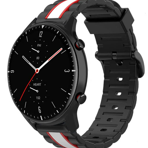 Silicone Special Edition Strap, black/white, on a watch, 3/4 front view