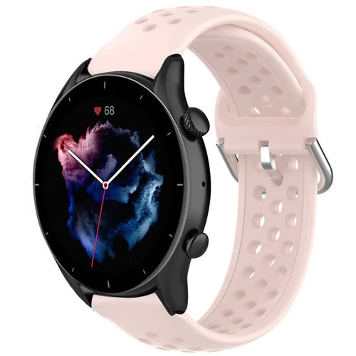 Breathable Silicone Strap, pink, on a watch, 3/4 front view