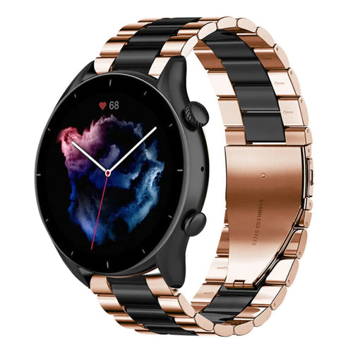 Steel Strap, rose gold/black, on a watch, 3/4 front view