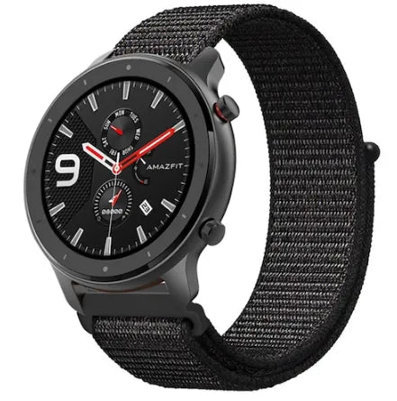 Nylon Strap, black, on a watch, 3/4 front view