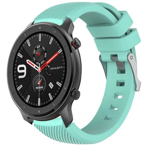 Twill Silicone Strap, aqua, on a watch, 3/4 front view