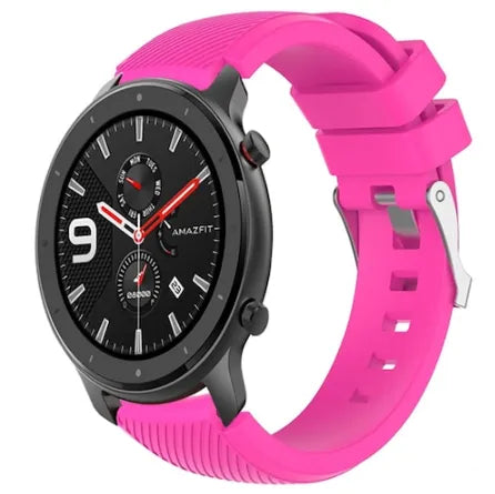 Twill Silicone Strap, bright pink, on a watch, 3/4 front view