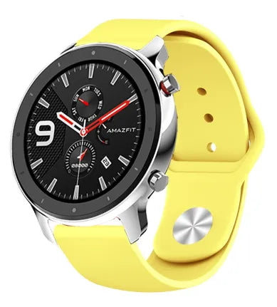 Silicone Sport Strap, yellow, on a watch, 3/4 front view