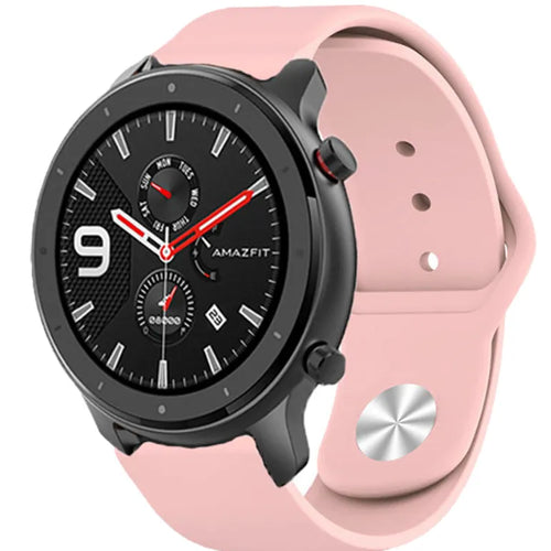 Silicone Sport Strap, pink, on a watch, 3/4 front view