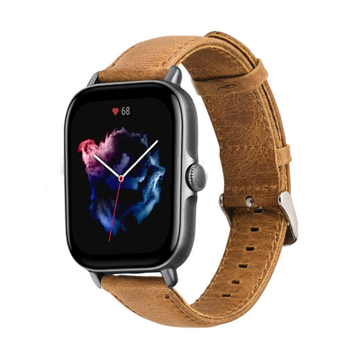 Leather Strap, brown, on a watch, 3/4 front view
