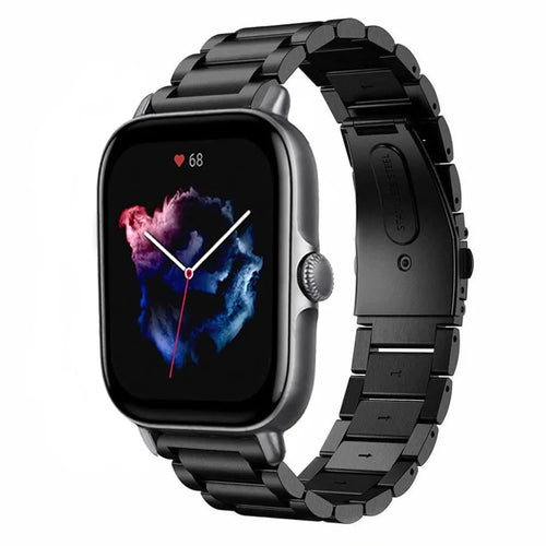 Steel Strap, black, on a watch, 3/4 front view