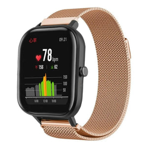 Milanese Strap, rose gold, on a watch, 3/4 front view