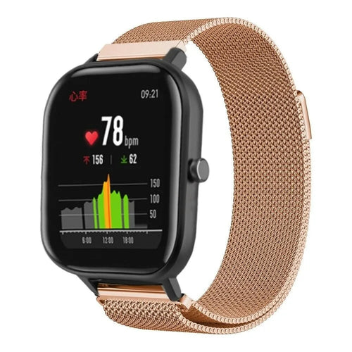 Milanese Strap, rose gold, on a watch, 3/4 front view
