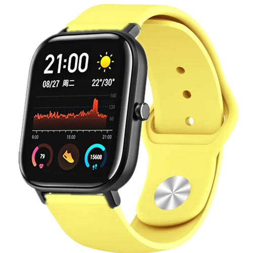 Silicone Sport Strap, yellow, on a watch, 3/4 front view