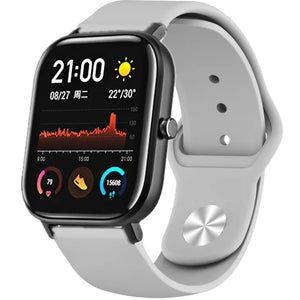 Silicone Sport Strap, grey, on a watch, 3/4 front view