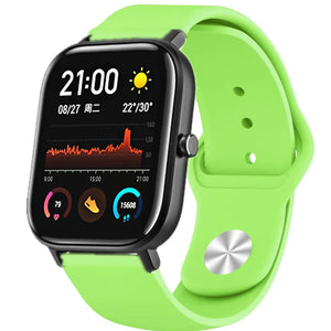 Silicone Sport Strap, light green, on a watch, 3/4 front view
