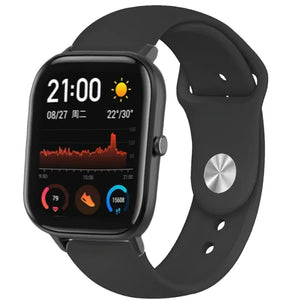 Silicone Sport Strap, black, on a watch, 3/4 front view