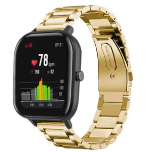 Steel Strap, gold, on a watch, 3/4 front view