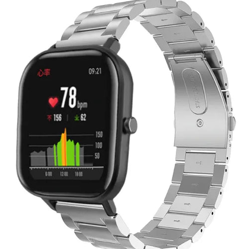 Steel Strap, silver, on a watch, 3/4 front view