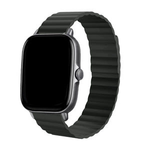 Magnetic Silicone Strap, black, on a watch, 3/4 front view