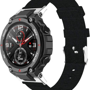 Nylon Canvas Strap, black, on a watch, 3/4 front view