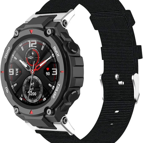Nylon Canvas Strap, black, on a watch, 3/4 front view