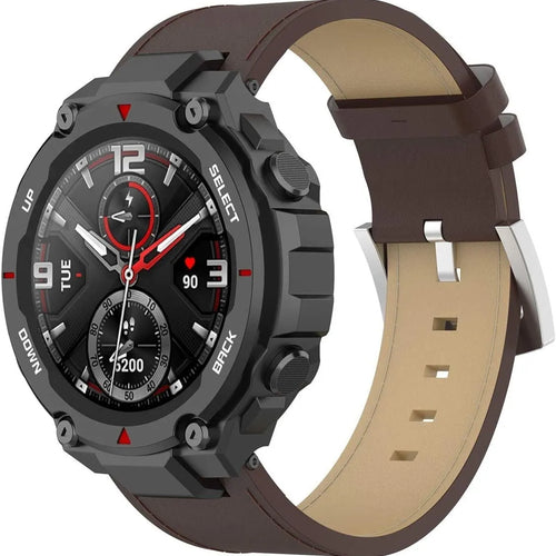 Leather Strap, brown, on a watch, 3/4 front view