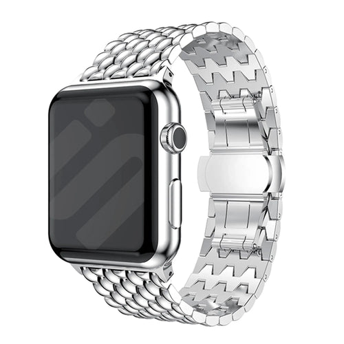 Steel Dragon Strap, silver, on a watch, 3/4 front view