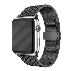 Steel Dragon Strap, black, on a watch, 3/4 front view