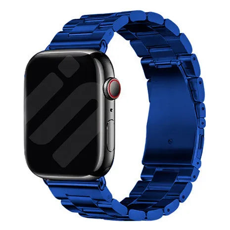 Steel Strap, blue, on a watch, 3/4 front view