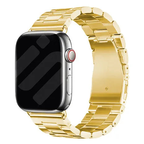 Steel Strap, gold, on a watch, 3/4 front view