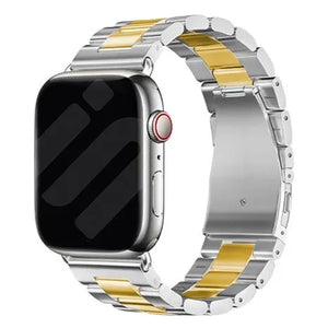 Steel Strap, silver/gold, on a watch, 3/4 front view