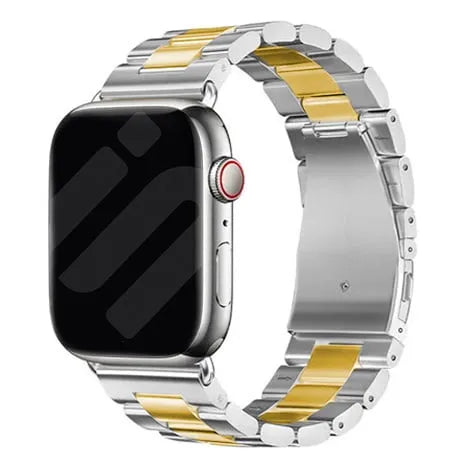 Steel Strap, silver/gold, on a watch, 3/4 front view