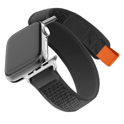 Nylon Trail Loop Strap, black, on a watch, 3/4 front view