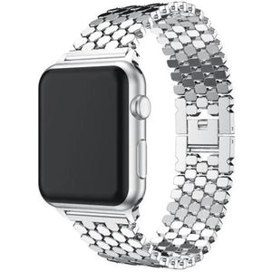 Steel Strap Hexagons, silver, on a watch, 3/4 front view