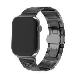 Milanese Steel Strap, black, on a watch, 3/4 front view