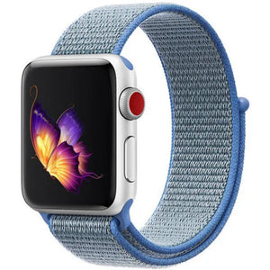 Nylon Strap, blue, on a watch, 3/4 front view
