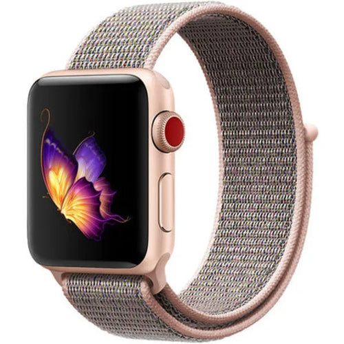 Nylon Strap, soft pink, on a watch, 3/4 front view