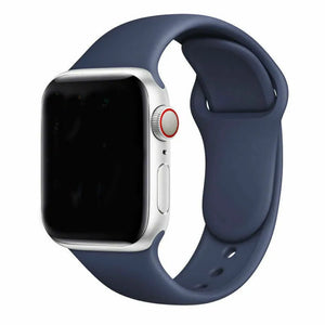 Silicone Strap, blue, on a watch, 3/4 front view