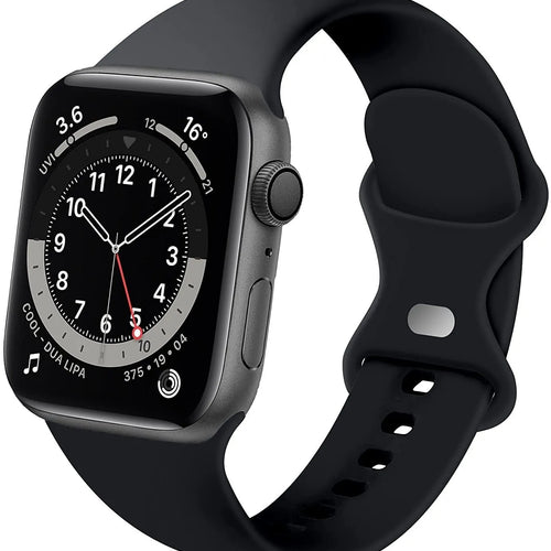 Silicone Strap, black, on a watch, 3/4 front view