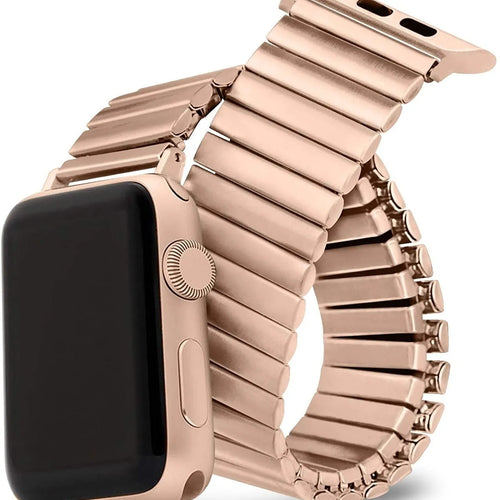 Elastic Steel Strap, rose gold, on a watch, 3/4 front view