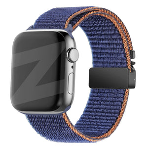 Nylon Strap 'Classic' P-Buckle, dark blue, on a watch, 3/4 front view