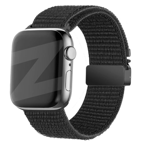 Nylon Strap 'Classic' P-Buckle, black, on a watch, 3/4 front view